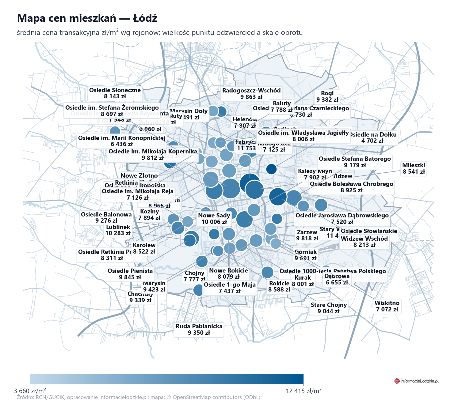 Mapa cen mieszkań - Łódź