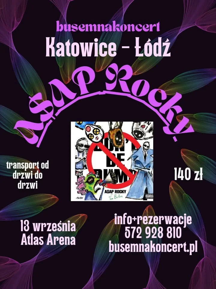 Grafika promocyjna wydarzenia Busem na koncert A$AP Rocky – Łódź