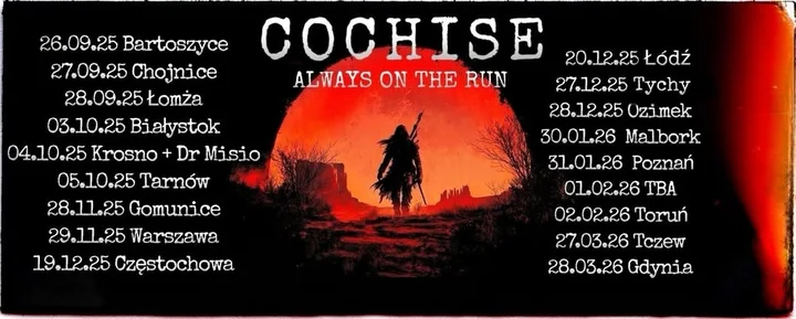 Grafika promocyjna wydarzenia Cochise w PRZECHOWALNI (Łódź) — koncert 20 grudnia 2025