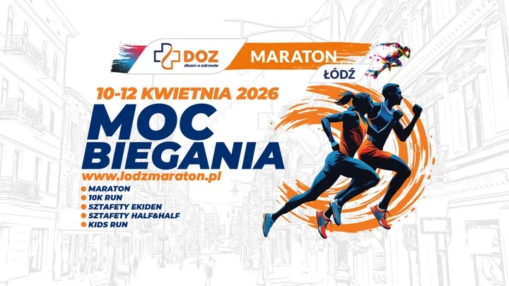 Grafika promocyjna wydarzenia DOZ Maraton Łódź 2026 — daty, dystanse i pakiety startowe