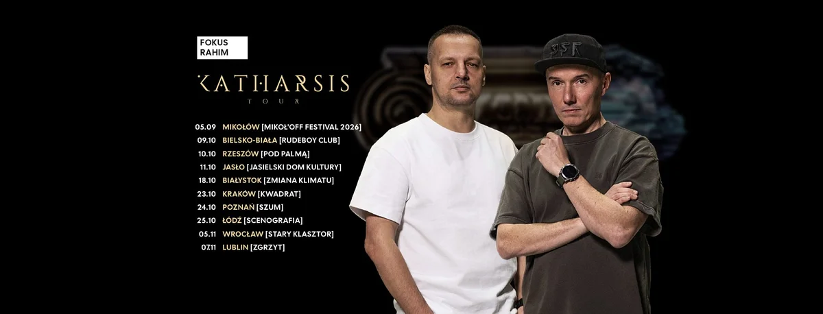 Grafika promocyjna wydarzenia Fokus x Rahim: Katharsis Tour 2026 w Łodzi