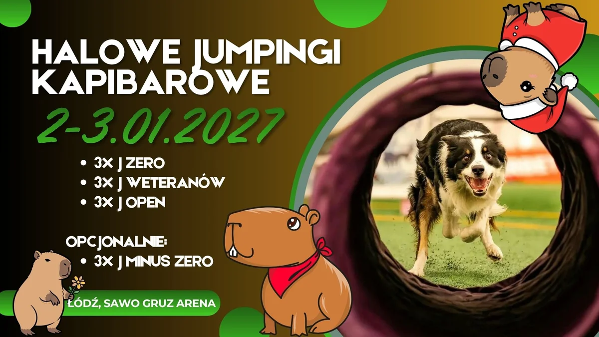 Grafika promocyjna wydarzenia Halowe Jumpingi Kapibarowe 2027 w Łodzi