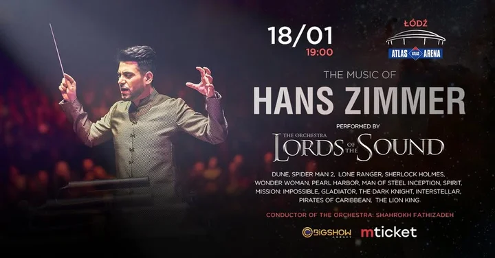 Obrazek przedstawia grafikę promocyjną wydarzenia Koncert muzyki Hansa Zimmera w wykonaniu Lords of the Sound w Łodzi