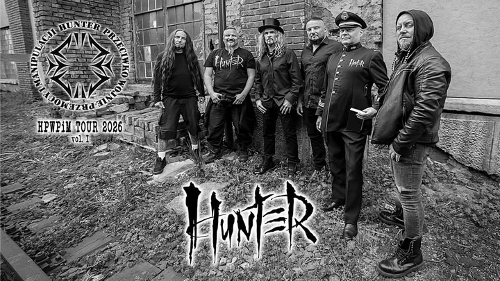 Grafika promocyjna wydarzenia HUNTER w Łodzi — koncert przeciwko wojnie, przemocy i manipulacji, 13 marca 2026