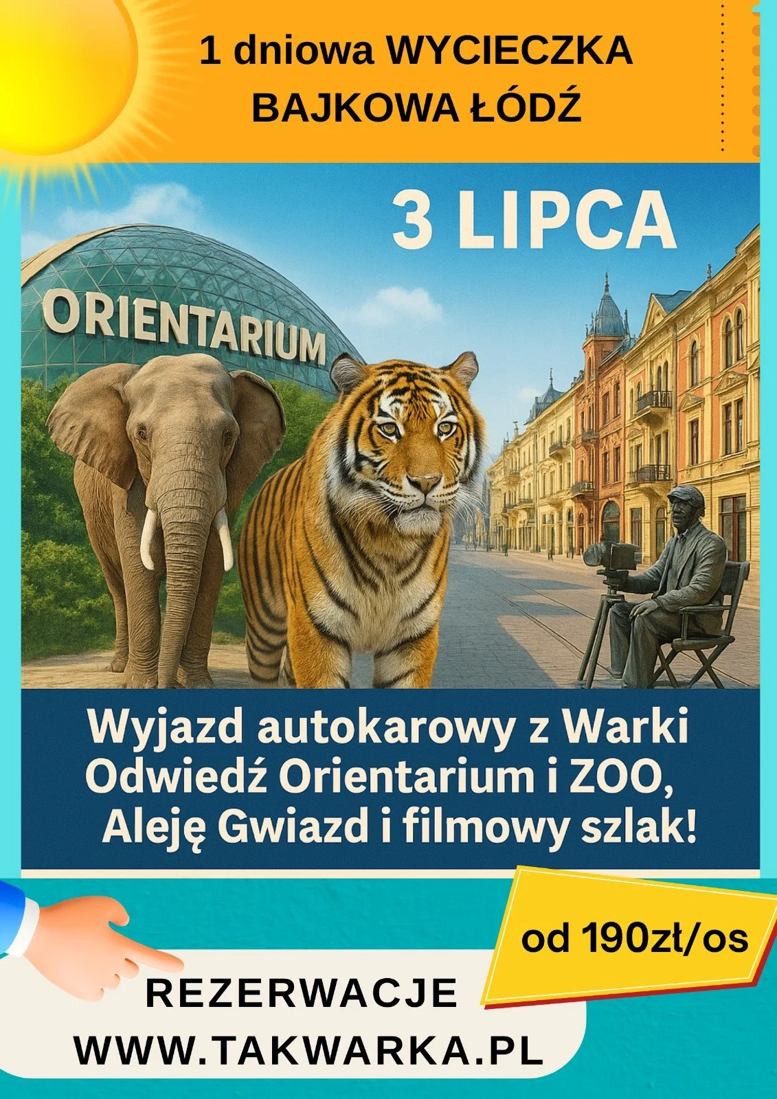 Grafika promocyjna wydarzenia Jednodniowa wycieczka z Warki do Łodzi z wizytą w Orientarium i ZOO