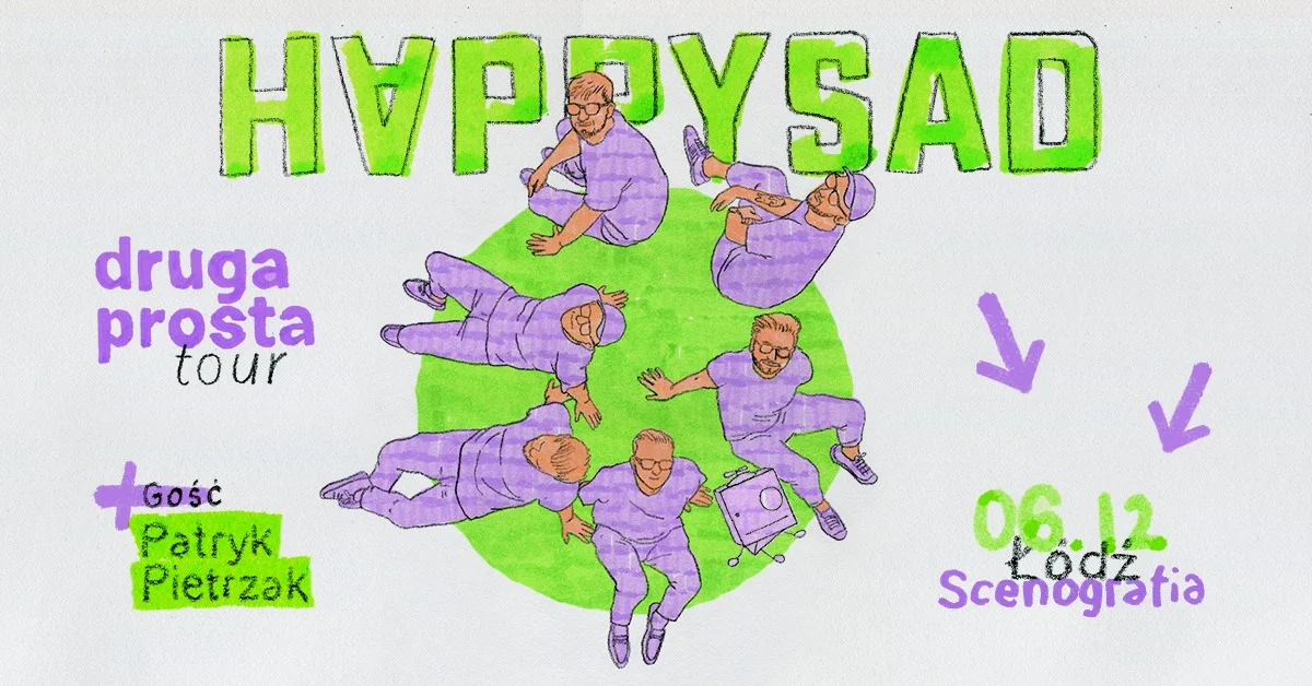 Grafika promocyjna wydarzenia Koncert Happysad z gościem Patrykiem Pietrzakiem w Łodzi