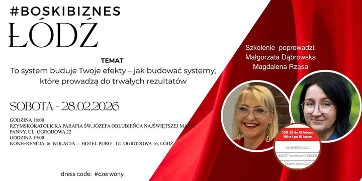 Grafika promocyjna wydarzenia Boski Biznes Łódź — konferencja łącząca wiarę, biznes i kobiecość