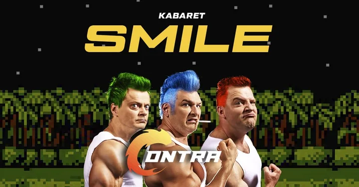 Obrazek przedstawia grafikę promocyjną wydarzenia Kabaret Smile z programem CONTRA w Teatrze Wielkim w Łodzi