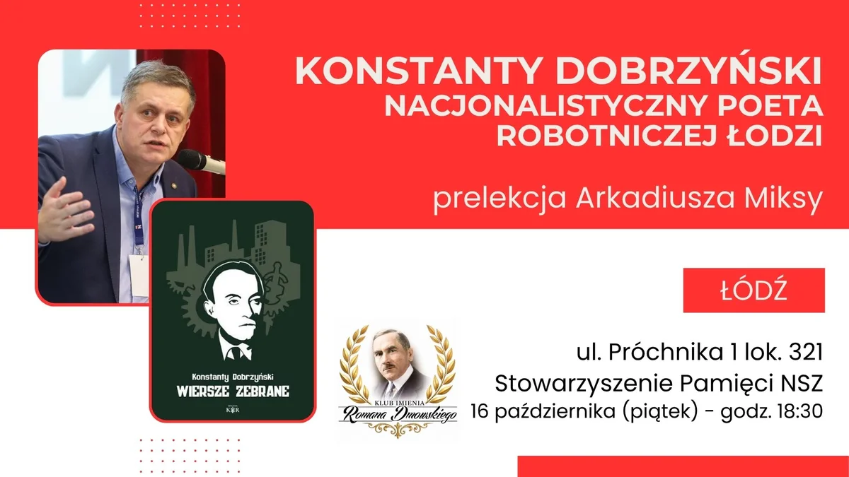 Grafika promocyjna wydarzenia Konstanty Dobrzyński – prelekcja w Łodzi