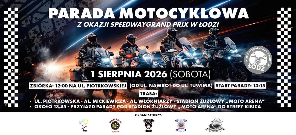 Grafika promocyjna wydarzenia Łódź: Parada Motocyklowa – Speedway Grand Prix