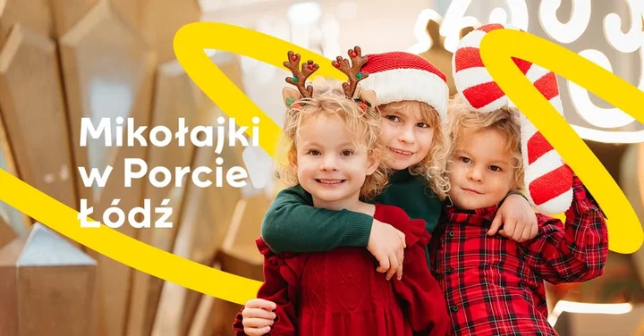 Grafika promocyjna wydarzenia Mikołajki w Porcie Łódź — świąteczny dzień dla rodzin i nie tylko