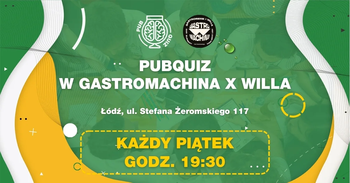 Grafika promocyjna wydarzenia PubQuiz w Gastromachina x Willa – quiz z nagrodami