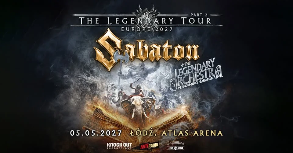 Grafika promocyjna wydarzenia Sabaton + The Legendary Orchestra w Łodzi