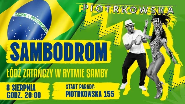 Grafika promocyjna wydarzenia Sambodrom – Łódź zatańczy sambę