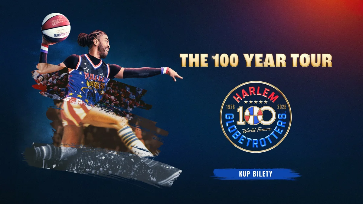 Grafika promocyjna wydarzenia Harlem Globetrotters w Łodzi