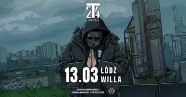 Grafika promocyjna wydarzenia 2T4 w Łodzi — koncert w Willi, 13 marca 2026