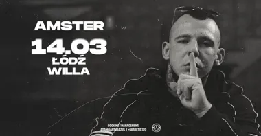 Grafika promocyjna wydarzenia Amster w Willi Łódź — koncert 14 marca 2026