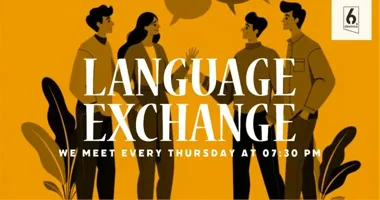 Grafika promocyjna wydarzenia Language Exchange w Łodzi — spotkanie językowe, 19 marca