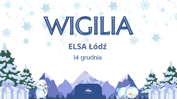 Grafika promocyjna wydarzenia Wigilia ELSA Łódź — spotkanie świąteczne 14 grudnia