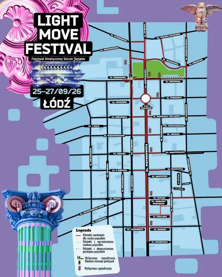Światła i zamknięte ulice. Zmiany w centrum Łodzi na festiwal