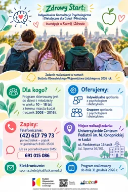 Psycholog i dietetyk dla dzieci z Łodzi. Program obejmuje indywidualne spotkania